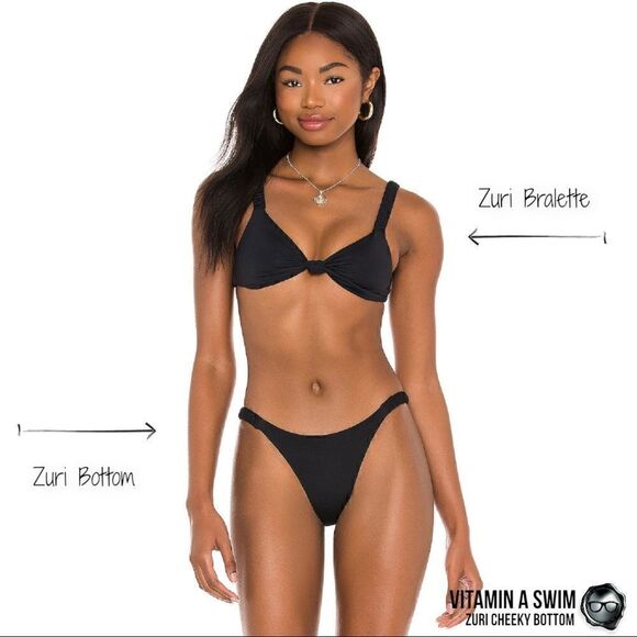 VITAMIN A ZURI CHEEKY BIKINI BOTTOM IN BLACK ECOLUX MIX & MATCH LENNON TOP NEW - Picture 6 of 15